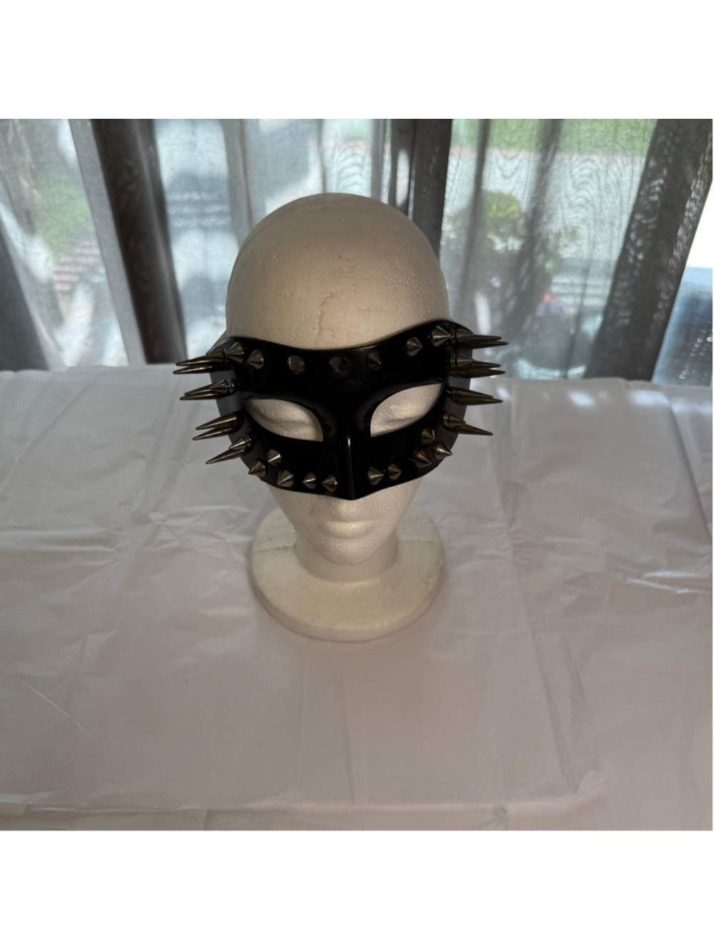 Black silver spikes half mask masquerade steampunk gothic cosplay Halloween OS